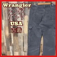 ラングラー カーゴ ワーク ロゴ グレー メンズ L 34 パンツ 古着 90s