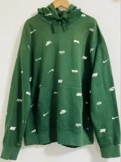 NIKE スウェット パーカー ロゴ 総柄 グリーン