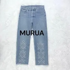 ムルーア◆MURUA ハイウエストストレートデニム M ライトインディゴ 刺繍♪