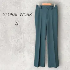 グローバルワーク◆ウツクシルエットテーパードパンツ【S】グリーンブルー 脚長効果