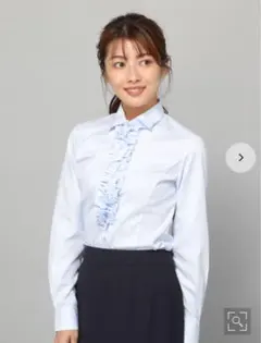 はるやま 長袖ブラウス フリル スキッパー サックス 11号