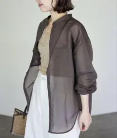 SLOBE IENA スローブイエナ シアーストライプシャツ ブラウン