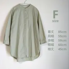 長袖シャツ Fサイズ パステルミント バンドカラー リメイク箇所ありのサムネイル
