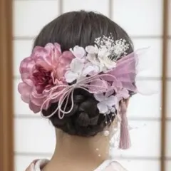 成人式・卒業式・結婚式・前撮り｜チェリーピンクダリア和装髪飾りセット｜袴　振袖