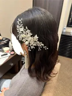 ヘッドドレス　ブライダルアクセサリー　ヘアアクセ　結婚式　シルバー　花柄　前撮り