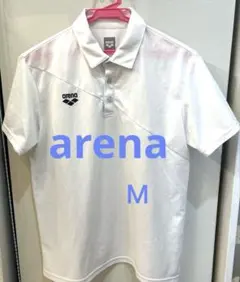 s*す様 美品　arena ホワイト ポロシャツ　ツルッと生地　サマークールＭのサムネイル