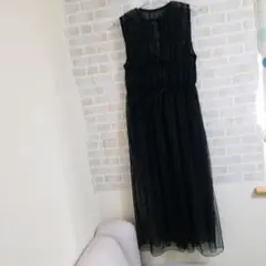 レ*ー様 チュール ギャザー ロングベスト ワンピース レイヤード