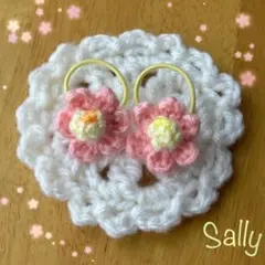 お花のヘアゴム　ヘアアレンジ　ベビー　キッズ　ハンドメイド　春　ピンク