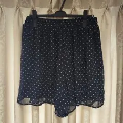 ネイビー ドット柄 シフォン キュロット