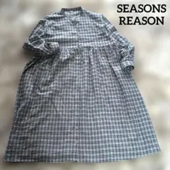 SEASONS REASON　バンドカラーフランネル 切替えチェックワンピース