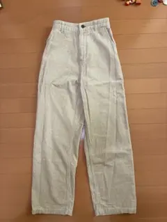 ライトベージュ ワイドパンツ コットン混紡