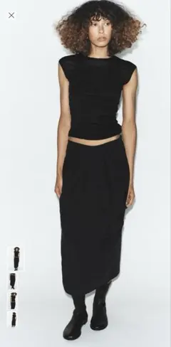 ZARA プリーツミディスカート ブラック L