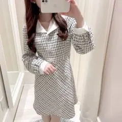 evelyn エブリン ビジューツイード襟ワンピース