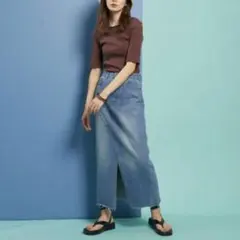 フロントスリットデニムスカート　aunti rosa holiday ○のサムネイル