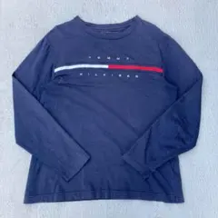 トミーヒルフィガー　長袖　ロンT ロゴ刺繍　ネイビー　古着