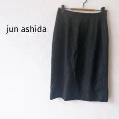 Z【ジュンアシダ】タイトスカート 9号 黒 膝丈 刺繍 麻混み 上品 日本製のサムネイル