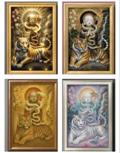 選べる１枚　額縁付き　白蛇の神秘　虎の勇気　お地蔵の慈悲　絵画