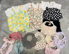 女の子ベビー半袖ロンパース 70 ヘアバンド　リボン　スタイまとめ売り