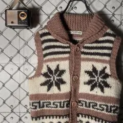 BEAMS HEART カウチンノルディック柄 ニット ベスト ウール100%