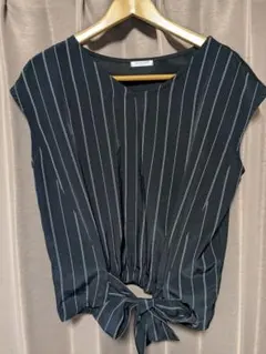GLACIERグラシア　ストライプブラウス　ノースリーブ　フロントリボン　L
