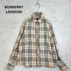 バーバリーロンドン　ノバチェック長袖シャツ　L 刺繍ロゴ　ホースロゴ　ベージュ