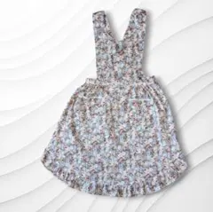 【匿名配送】花柄エプロンくすみカラーМサイズ　裾フリル　日本製