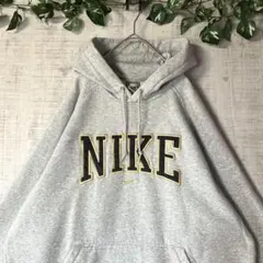 NIKE ナイキ フード付きパーカー プルオーバー ビッグロゴ刺繍 グレー L