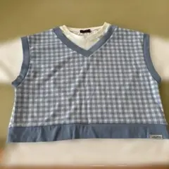 ラブトキ　L サイズ　160 チェック柄 Tシャツ　水色　Lovetoxicのサムネイル