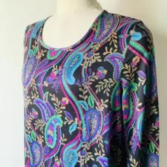 国産品ペイズリー柄 長袖ひざ丈ワンピース