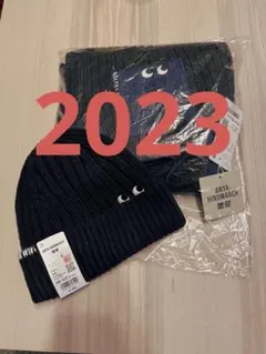 【完売品】ユニクロアニヤハインドマーチ 2023 ネイビー ニット帽子とマフラー