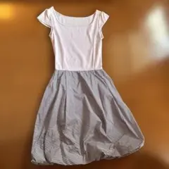 René 異素材半袖ひざ丈ワンピースうす紫/チェック