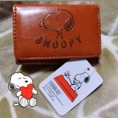スヌーピー レザー三つ折り財布 ブラウン