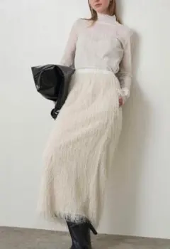 ELENDEEK エレンディーク　フリンジスカート ホワイト ロングスカート