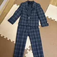 ネイビー チェック柄 スーツ ネクタイ付き 120