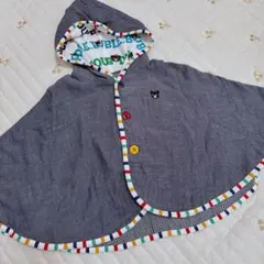 ミキハウス　ダブルビー　グレーのフード付きベビーポンチョ