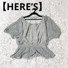 【HERE’S】半袖ブラウスM白青小花柄ポリエステル/シャーリングのサムネイル