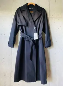 ZARA 撥水加工　ベルト付き　トレンチコート　黒S