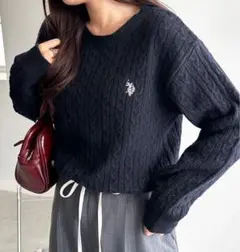 U.S POLO ASSN ブラックケーブルニット 長袖セーター