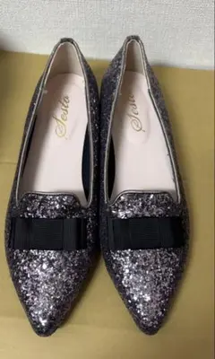 SESTO グリッターポインテッドトゥローヒールリボンパンプス