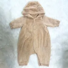 フリース ベージュ　ロンパース 耳付きフード　ボア　アウター　ベビー