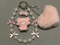 ハンドメイド ストラップ じゃらきー パール ビーズ メロ ピアノ ピンク