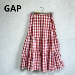 gap ギャップ ティアードフレアスカート ギンガムチェック柄 レッド S