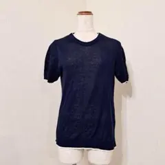 B.L.U.E　半袖プルオーバー　サマーニット　リネン・コットン　袖透け感【M】