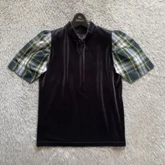 Yorkland ヨークランド ベロア タータンチェック 切替え トップス
