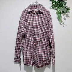 【ユニクロ】メンズ　チェック柄 長袖シャツ ボタンダウン　　赤黒　旧タグ
