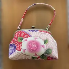 板谷なおみ　ちりめん　和装用バッグ花柄　がま口