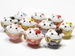 両手上げ　可愛い　招き猫　トンボ玉　千万両　１０個セット