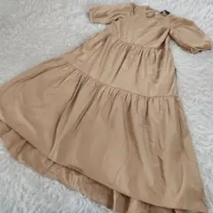 ZARA ザラ ティアード ワンピース ベージュ ロング ドレス S 無地
