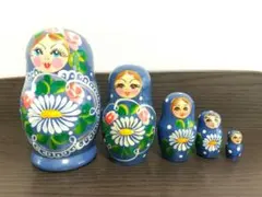 マトリョーシカ 5体セット ブルー 花柄のサムネイル