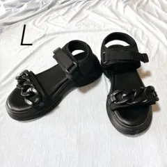 厚底 チェーンサンダル ブラック ストラップサンダル トレンド Lのサムネイル